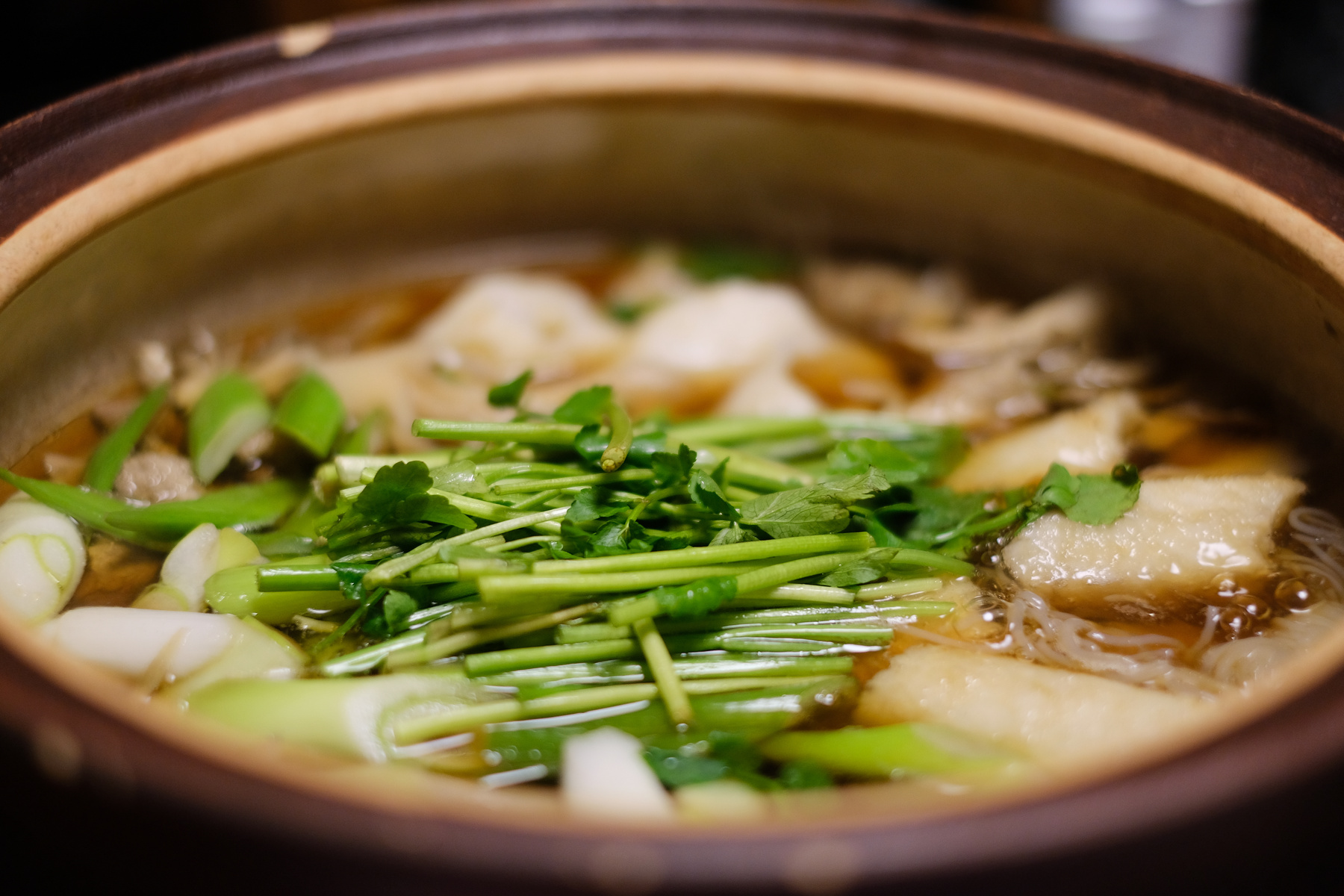 Hot Pot with Green Vegetables and Soup